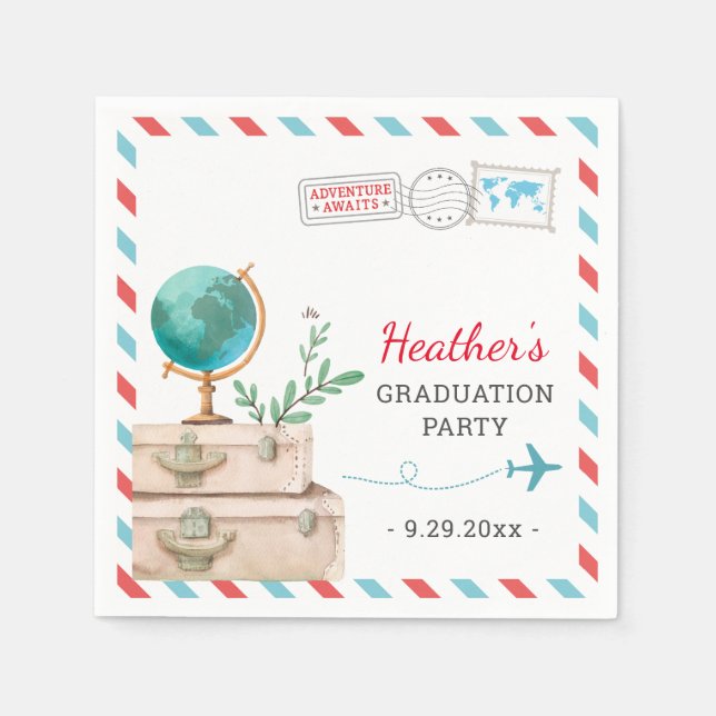 Travel Adventure Graduation Grad Table Decor Paper Napkin (Front)