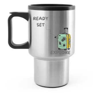 Travel Adventure Ready Set Explore suitcase design Mug