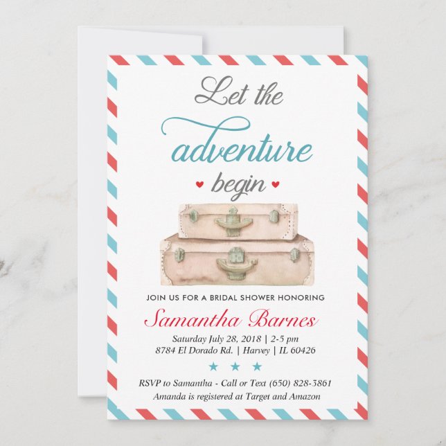 Travel Adventure Suitcase Bridal Shower Invitation (Front)