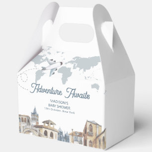 Travel Adventure World Map Airplane Baby Shower Favor Box