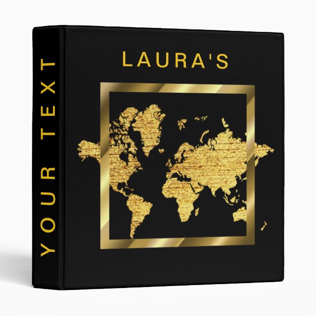 Travel Adventure World Map Gold Faux Geometry Binder (Front/Spine)