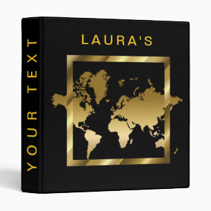 Travel Adventure World Map Gold Faux Geometry Binder