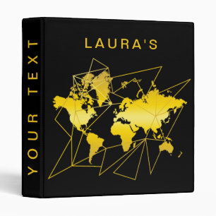 Travel Adventure World Map Gold Geometry Black Binder