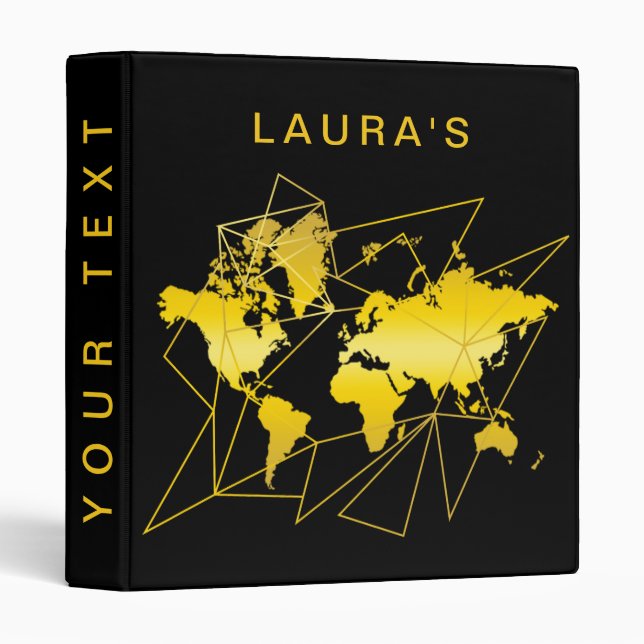 Travel Adventure World Map Gold Geometry Black Binder (Front/Spine)