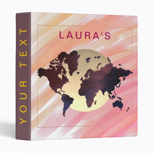 Travel Adventure World Map Painted Watercolor Binder (Front/Spine)