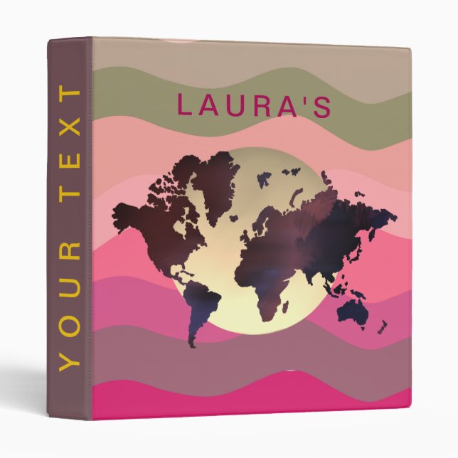 Travel Adventure World Map Watercolor Waves Binder (Front/Spine)