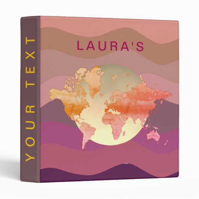 Travel Adventure World Map Watercolor Waves Binder (Front/Spine)