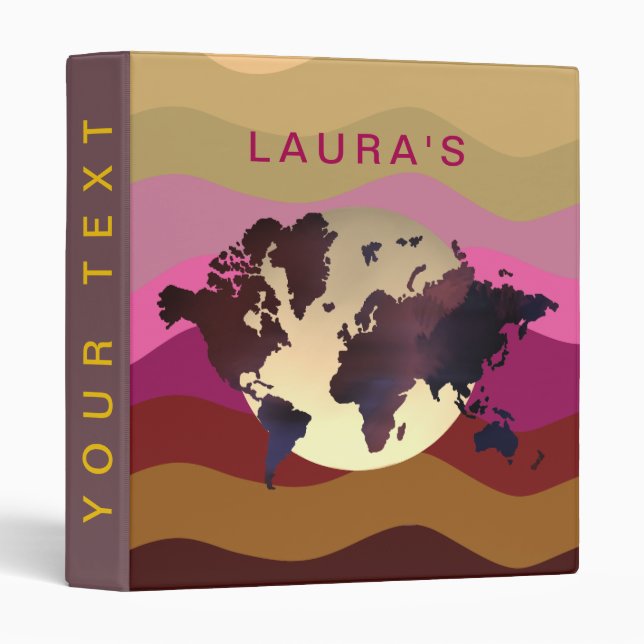 Travel Adventure World Map Watercolor Waves Binder (Front/Spine)