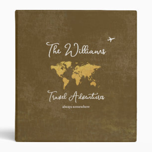 Travel Adventures World Map brown 3 ring binder