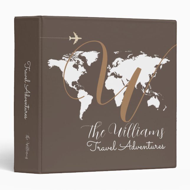 Travel Adventures World Map custom brown Binder (Front/Spine)
