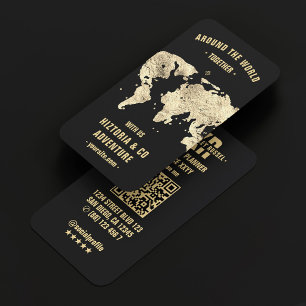 Travel Advisor Black Faux Gold Map Tour Agency  Business Card