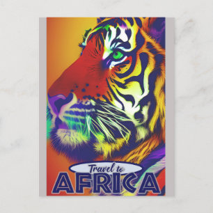 Travel Africa Retro Colourful Tiger Postcard