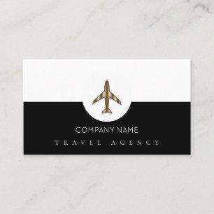 Travel Agency+Airplane Black and white Business Card