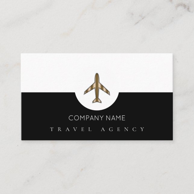 Travel Agency+Airplane Black and white Business Card (Front)