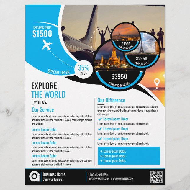 Travel Agency Flyer Blue Template (Front)