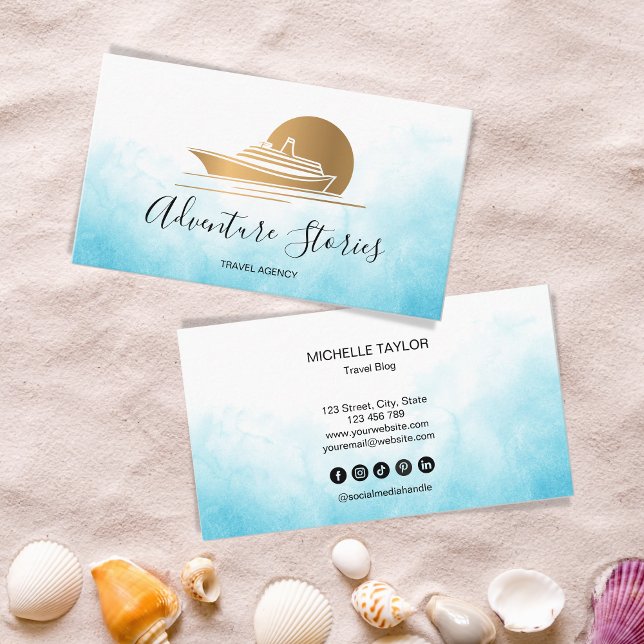 Travel Agency Travel Blog Blue World Map Cruise  Business Card (Creator Uploaded)