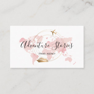 Travel Agency Travel Blog Pink World Map Cruise  Business Card
