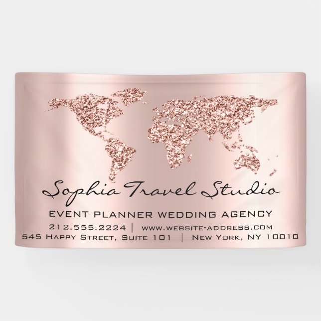 travel Agency World Map Rose Pink Earth Event Banner (Horizontal)