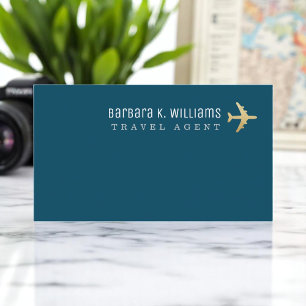 Travel Agent Airplane and World Map Blue Business Card