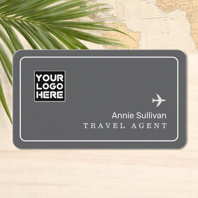 Travel Agent Airplane World Map Grey Business Card (Creator Uploaded)