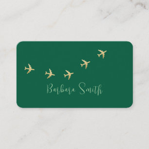 Travel Agent airplanes flying on hunter-green Business Card