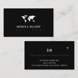 travel agent black business card with worldmap