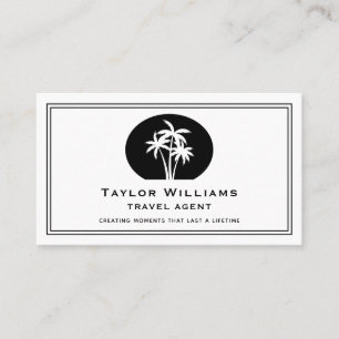 Travel Agent Black White Palm Trees Tropical Beach Business Card
