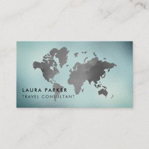 Travel Agent Black White World Map Tourism Booking Business Card