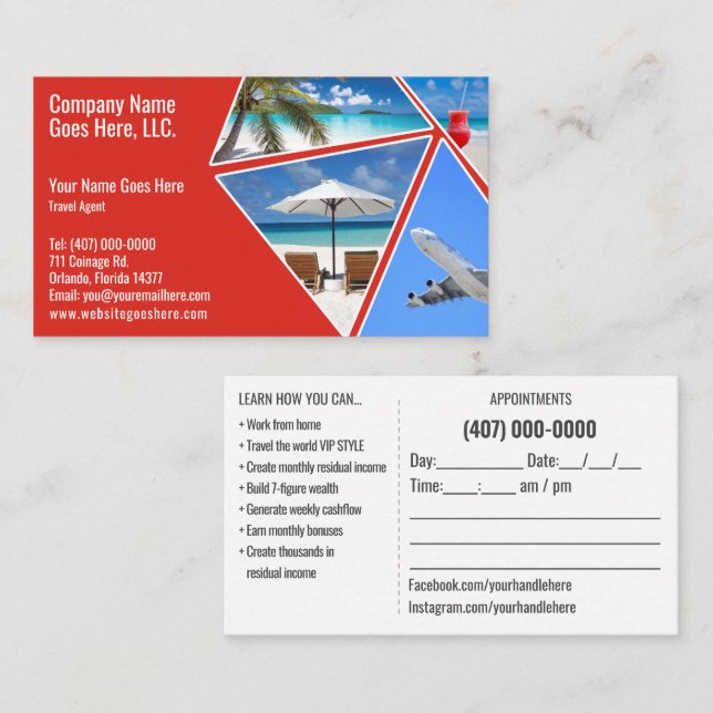 Travel Agent Business Card Template (Front/Back)