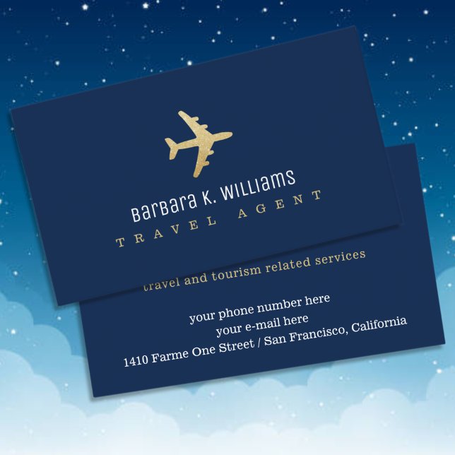 Travel Agent Business Card with faux gold airplane (Creator Uploaded)
