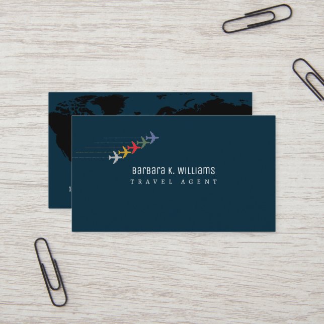 Travel Agent Business Cards with 5-Colour Airplane (Front/Back In Situ)