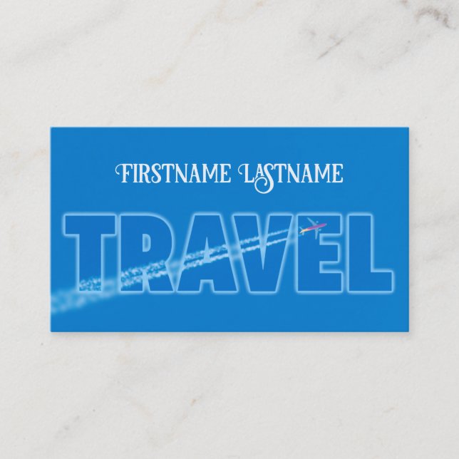 Travel agent clear blue sky flying airplane business card (Front)