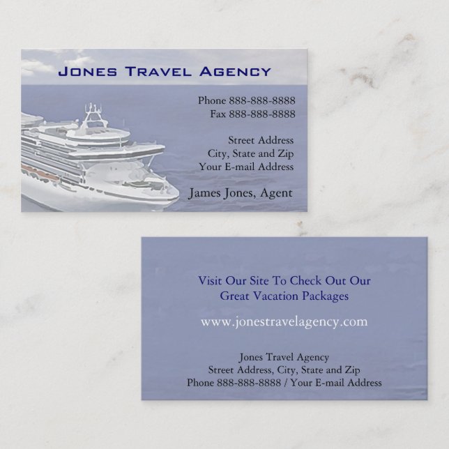 Travel Agent Cruise Ship Agency Business Card (Front/Back)