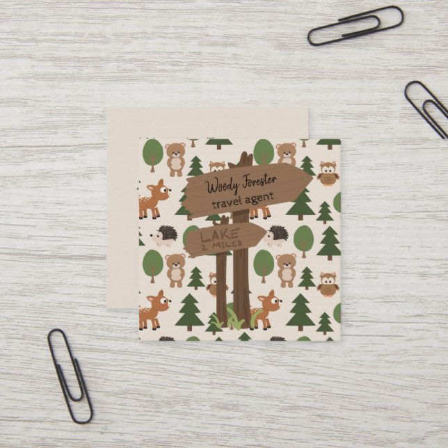 Travel Agent Cute Rustic Vacation Square Business Card (Front/Back In Situ)