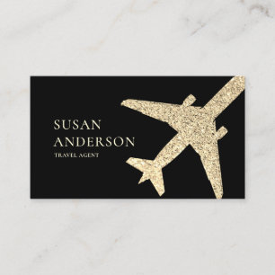 Travel Agent Faux Gold Glitter Airplane Business Card