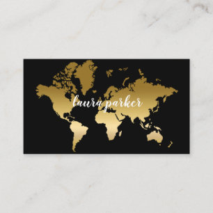 Travel Agent Faux Gold World Map Destination Business Card
