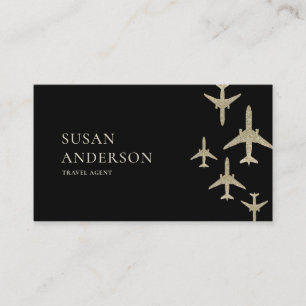 Travel Agent Gold Glitter Airplanes Business Card