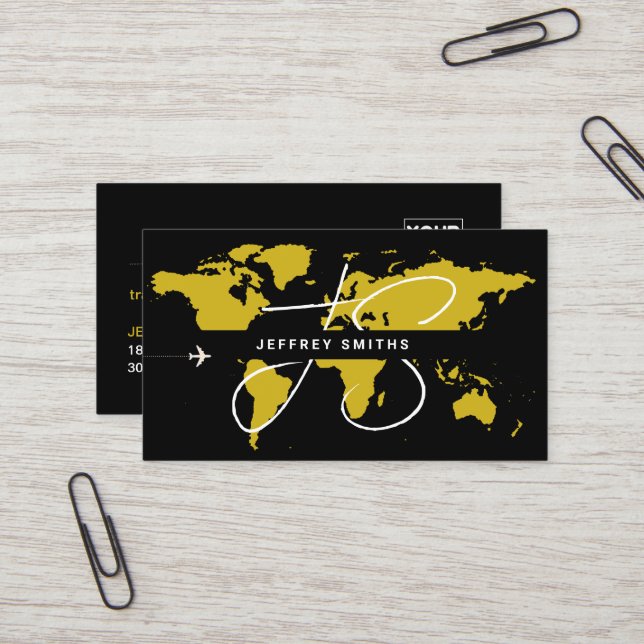 Travel Agent Guided Tours mustard black Business Card (Front/Back In Situ)