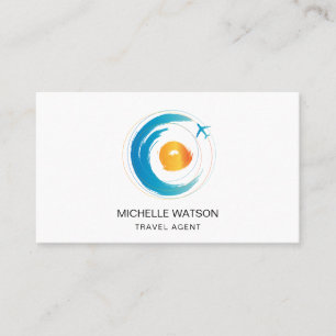 Travel Agent Map Beach Sun Ocean Airplane Vacation Business Card