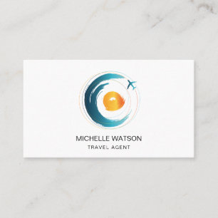 Travel Agent Map Beach Sun Ocean Airplane Vacation Business Card