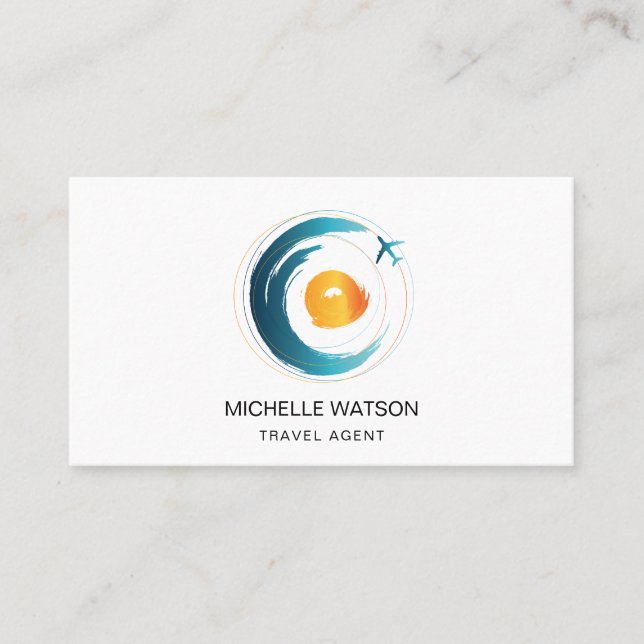 Travel Agent Map Beach Sun Ocean Airplane Vacation Business Card (Front)