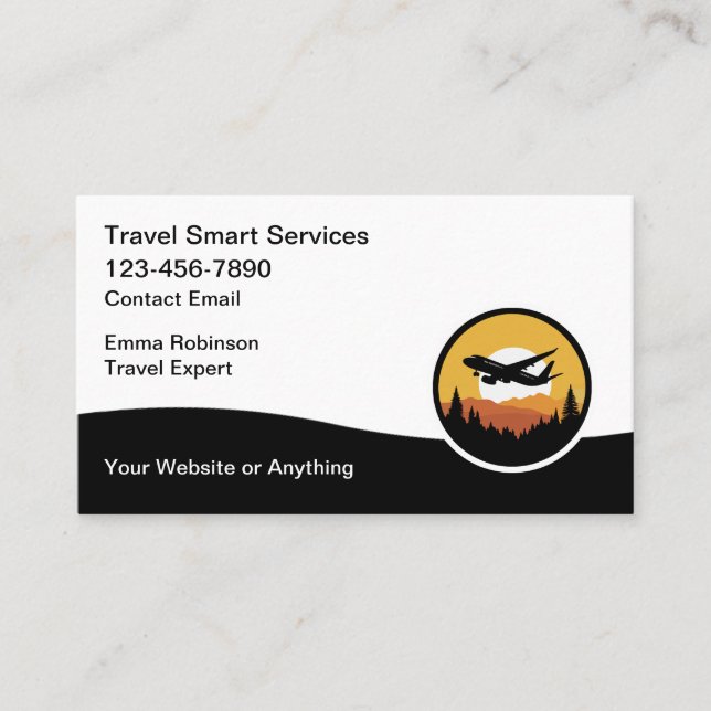 Travel Agent Modern Emblem Business Cards (Front)