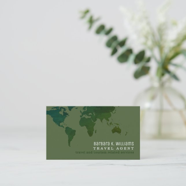Travel Agent Modern grayish-green Business Card  (Standing Front)