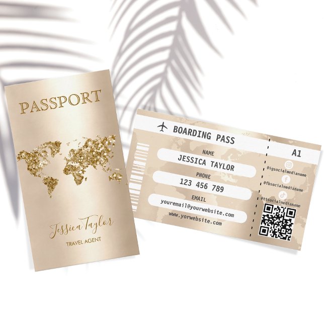Travel Agent Passport World Map Boarding Pass Business Card (Creator Uploaded)