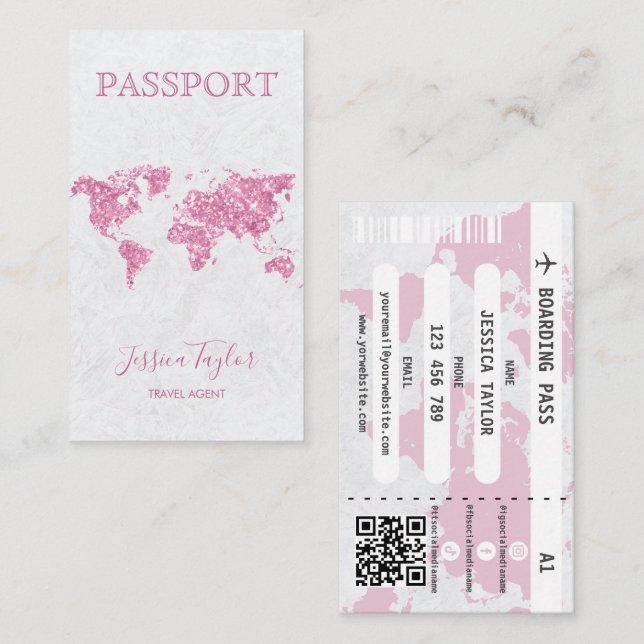 Travel Agent Passport World Map Boarding Pass Business Card (Front/Back)