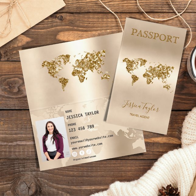 Travel Agent Passport World Map Insert Photo (passport like business card for travel agents)