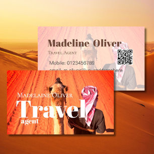 Travel Agent QR  Code Desert Scene White Business Business Card
