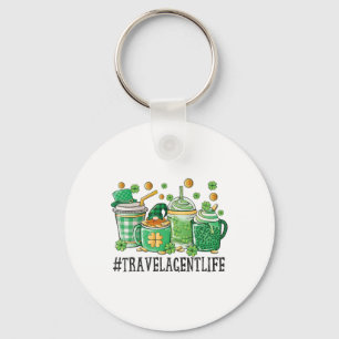 Travel Agent St Patricks Day Coffee Lovers Shamroc Keychain