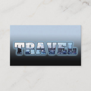 Travel agent text mask blue marina ships in bay business card