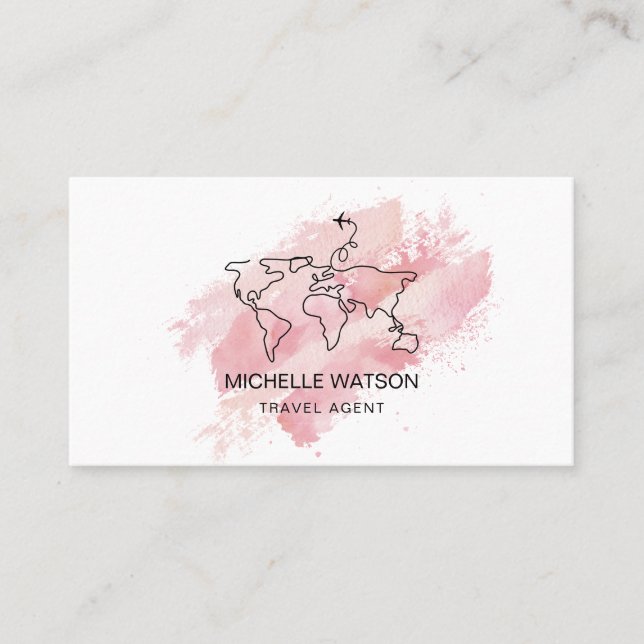 Travel Agent World Map Airplane Vacation Business  Business Card (Front)